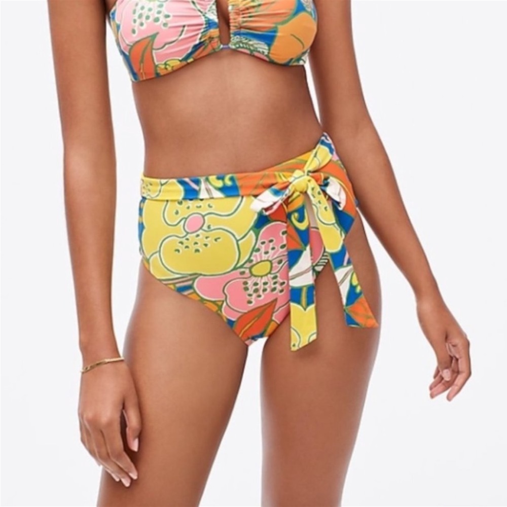 J. Crew High Rise Floral Belted Bikini Bottom